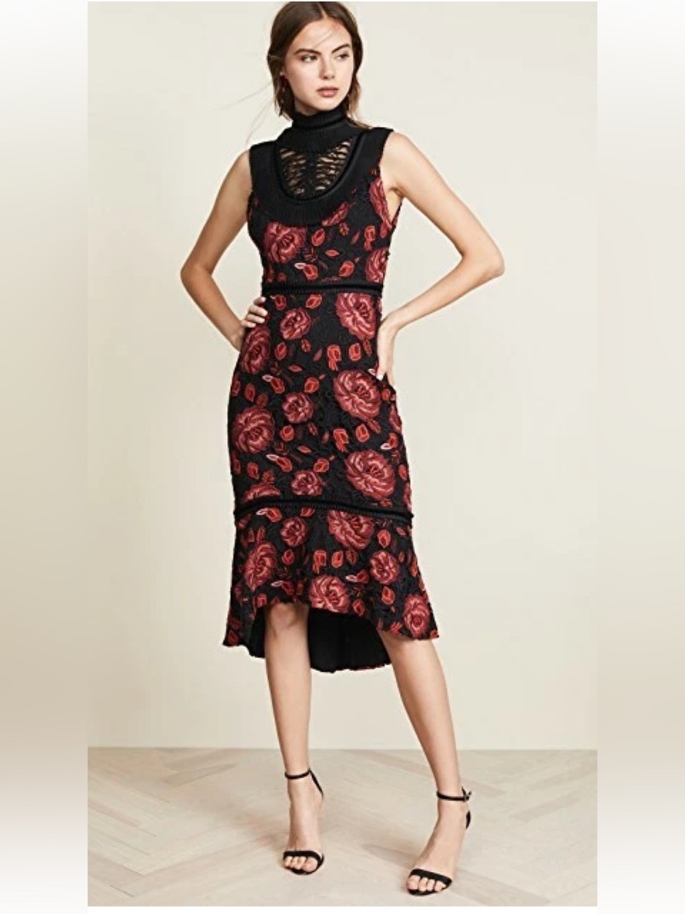 Alice + Olivia Evelina Midi Ruffle & Lace Stylish Dress